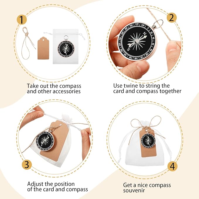 TaoBary 60 Pcs Compasses Valentines Day Wedding Party Favors Set, 2026 Mini Compass Souvenir Nautical with Kraft Tags and Organza Bag for Guests Birthday Nautical Travel Party Souvenir Gift(Rose Gold)