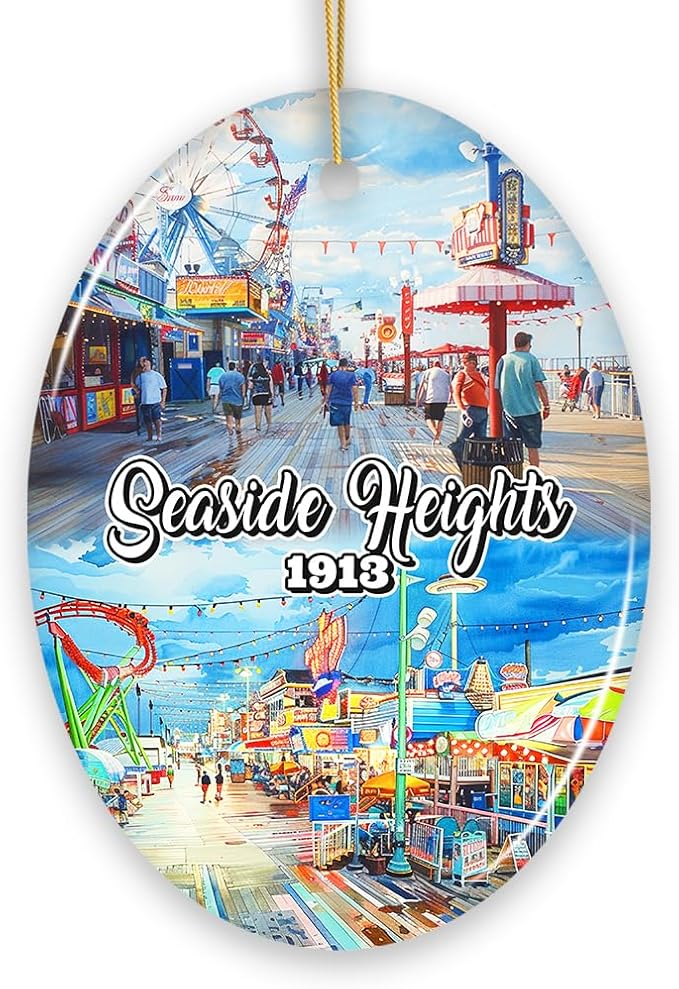 Artistic Lively Seaside Heights Ornament, New Jersey Festive Beach Paradise and Decor (Version 2)