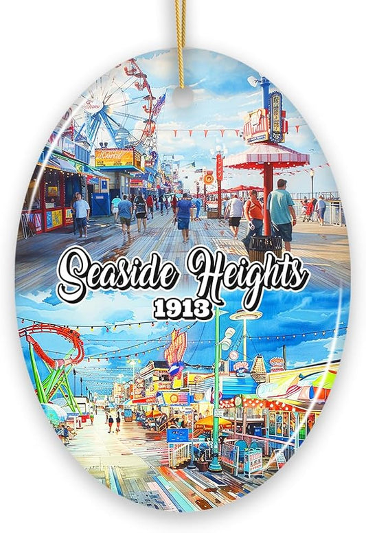 Artistic Lively Seaside Heights Ornament, New Jersey Festive Beach Paradise and Decor (Version 2)