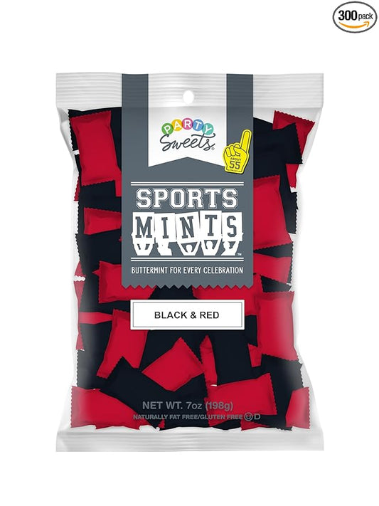 Party Sweets Black and Red Sports Mints by Hospitality Mints, Appx 300 mints, 7-Ounce Bags (Pack of 6)