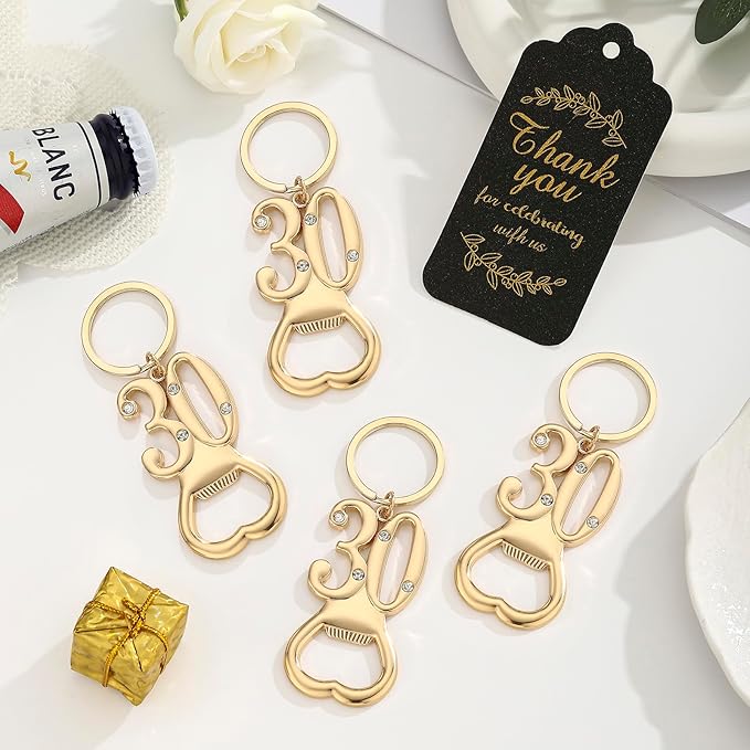 24 pcs 30th Gold Keychain Bottle Opener 30 Birthday Party Favors for Guests,30th Beer Bottle Opener Favors Bulk for Birthday Anniversary Souvenirs Party Decor Supplies (Gold 30th)