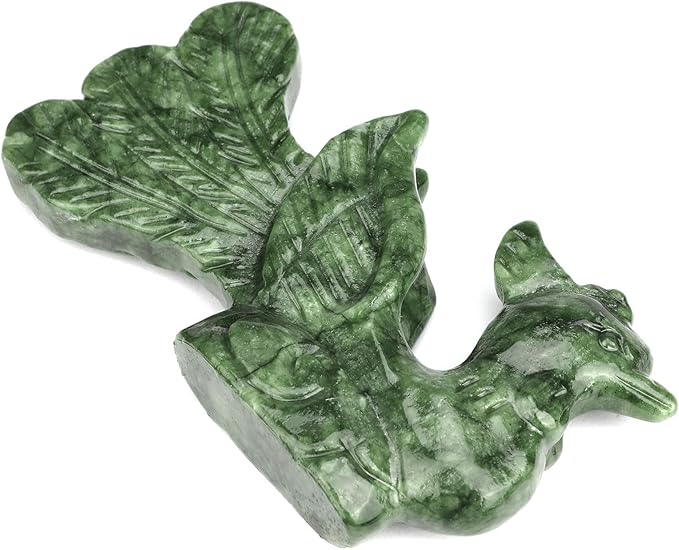 gemshan Handmade Jade Phoenix Statue - Natural Jade Phoenix Sculpture for Home Decor, Wild Animal Carved Figurine Collection Art Tabletop Home Decor