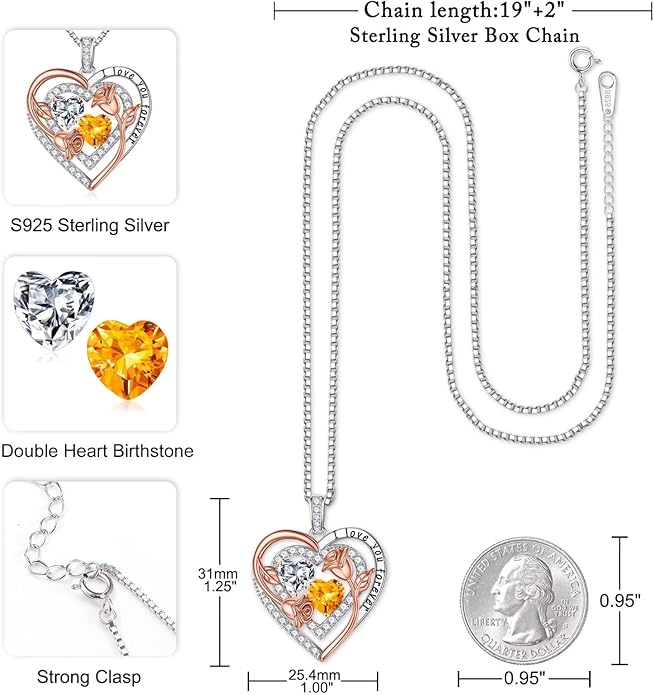 Iefil Valentines Day Gifts for Her - Sterling Silver Birthstone Necklace Anniversary Birthday Gifts for Her Wife Mom Daughter