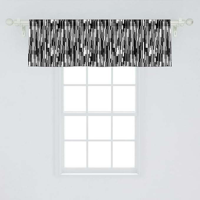 Ambesonne Black and White Window Valance, Barcode Pattern Abstraction Vertical Stripes in Grayscale Colors, Curtain Valance for Kitchen Bedroom Decor with Rod Pocket, 42" x 18", Black Grey White