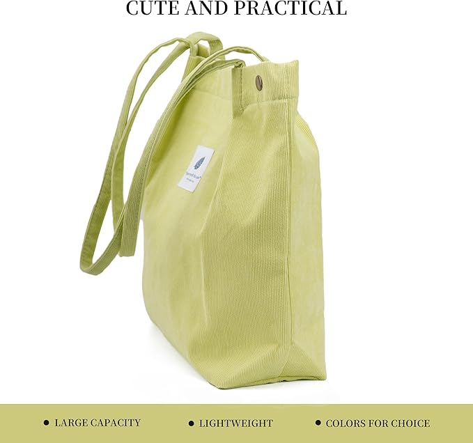 Corduroy Tote Bag Cute Tote Bags for Women Shoulder Bag with Inner Pocket for Work Beach Travel and Shopping Grocery