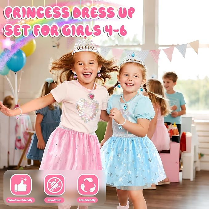 Princess Dress Up Clothes for Girls 4-6: Princess Toys Kit with Shoes, Skirts, Crown & Play Jewelry, Gifts for Girl