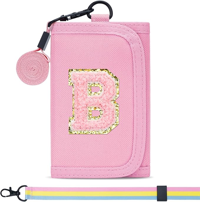 Gifts for Girls 3 4 5 6 7 8 9 10 11 12 Years Old Kids Wallet Cute Initial Coin Purse Toddler Wallet with Magic Sticker (Pink, B)