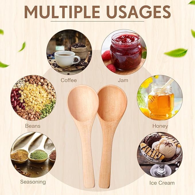 Boao 100 Pcs Small Wooden Spoons, 3.5'' L, Mini Wood Natural Tiny Spoons Wooden Little Teaspoons for Jars Sugar Creamer Honey Spices Salt Kitchen Supplies (Mix Color)
