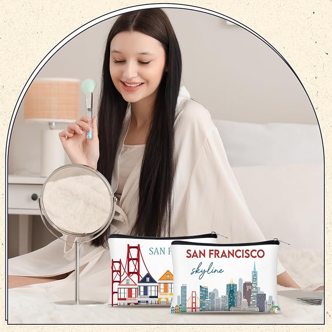 Reginary 12 Pcs City Souvenir Gifts Texas State Gifts Chicago City Souvenirs California Makeup Bag Paris San Francisco Alaska Zippered Cosmetic Bag for Women Traveler Souvenirs(San Francisco)
