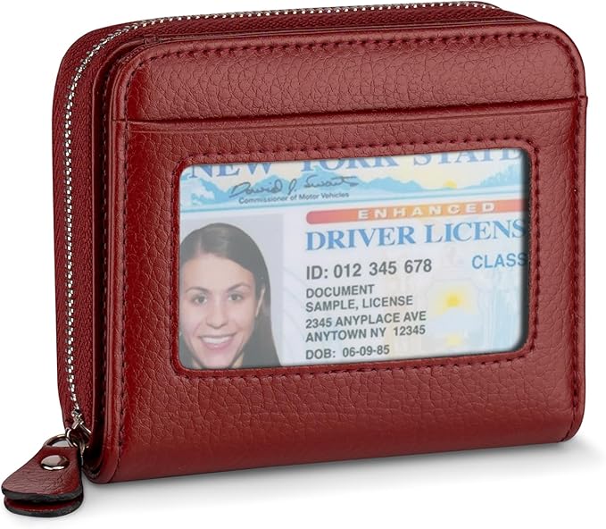 Genuine Small Wallet for Women, Slim RFID Blocking Credit Card Holder with ID Window, Compact Purses for Women with 18 Card Slots