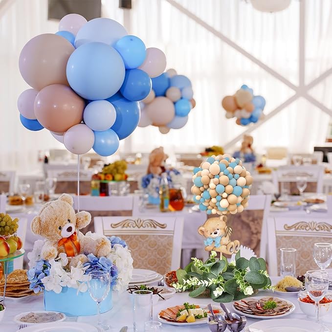 12 Set Blue Baby Shower Table Centerpieces Decortion Blue Bear with Eucalyptus Wreath Wood Slices Welcome Baby Table Topper for Gender Reveal It's A Boy Party Favors