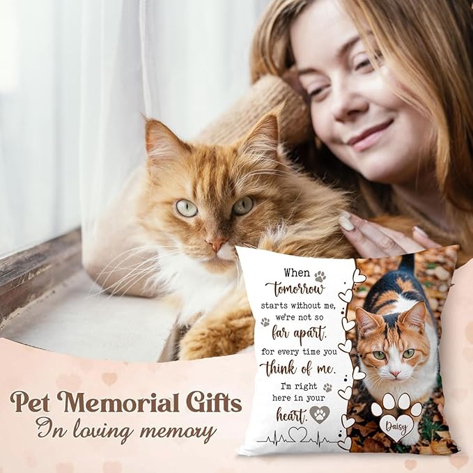 Personalized Pet Memorial Throw Pillow (Insert Included), Cat Memorial Pillow, Loss Of Cat Sympathy Gift, Cat Memorial Gifts For Loss Of Cat, Cat Memorial Gifts, Pet Loss Sympathy Gift Memorial Gifts