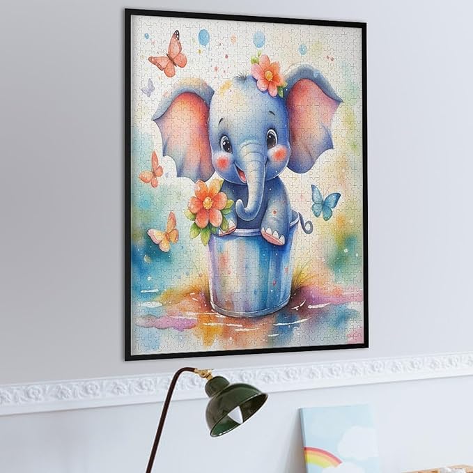 Wooden Puzzles 1000 Piece，Colorful Happy Elephant Themed Jigsaw Puzzles，Educational Games，Family Puzzles，Unique Gifts for Wall Art，Funny Puzzles，Stress Relief Games，Puzzle Games