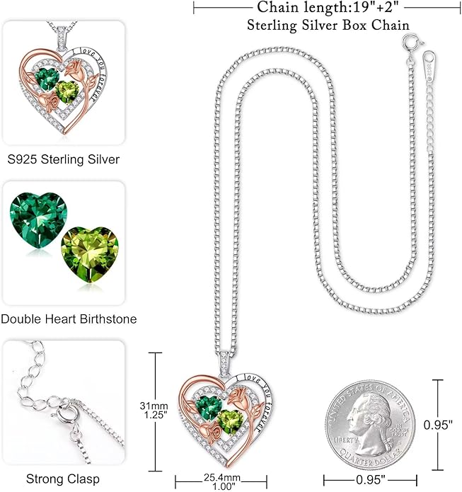 Iefil Valentines Day Gifts for Her - Sterling Silver Birthstone Necklace Anniversary Birthday Gifts for Her Wife Mom Daughter