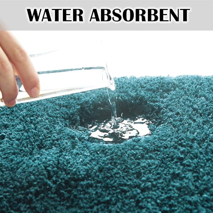 Suchtale Non Slip Bath Mat - Soft Microfiber Shaggy Bath Mat, Machine Washable, Thick Plush U Shape Toilet Rug (20 x 24, Teal)