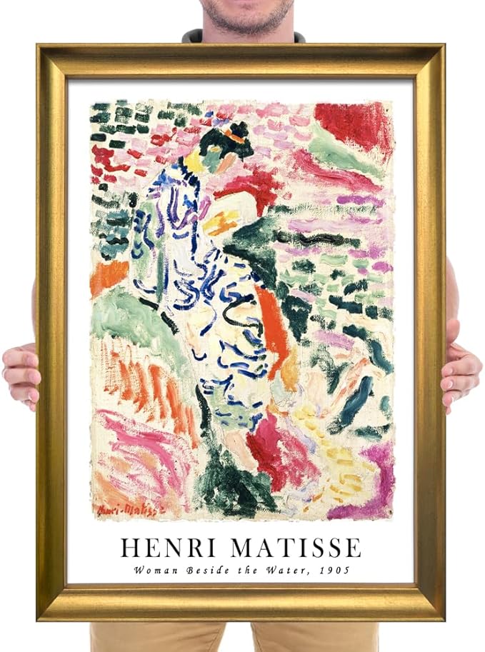 Wieco Art Large Framed Wall Art Woman Beside the Water 1905 by Henri Mattise Abstract Colorful Art Matisse Posters Canvas Prints for Wall and Home Office Decorations Bronze Gold Frame