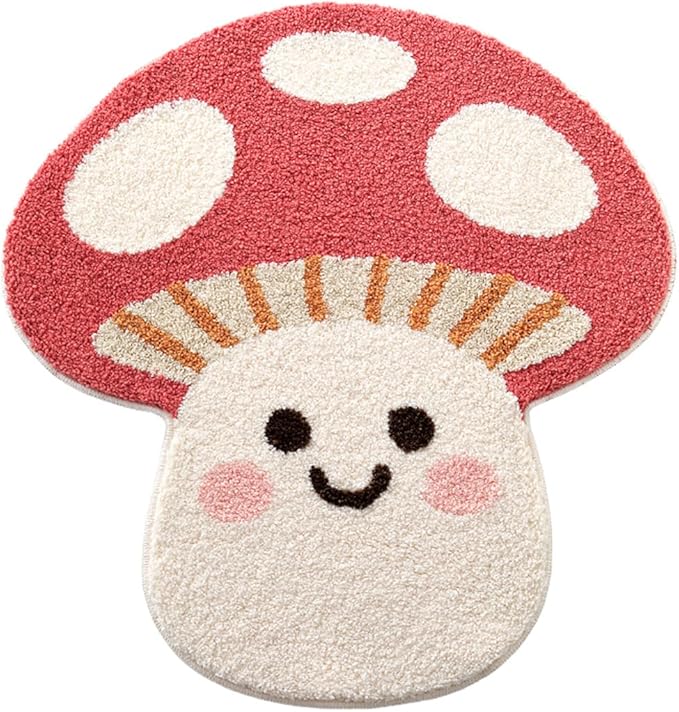 Ankah Shower Rug Bath Mat Forest Series Cartoon Design Bathroom Rug, Fluffy, Soft, Non-Slip, Durable, Absorbent Bath Rug, Irregular Plant Shaped Door Mat and Carpet, 30" x 31.5", Mushroom