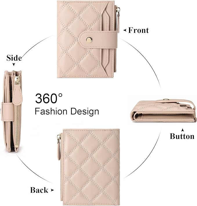 SENDEFN Small Wallet for Woman Leather RFID Blocking Bifold Zipper Pocket Credit Card Holder