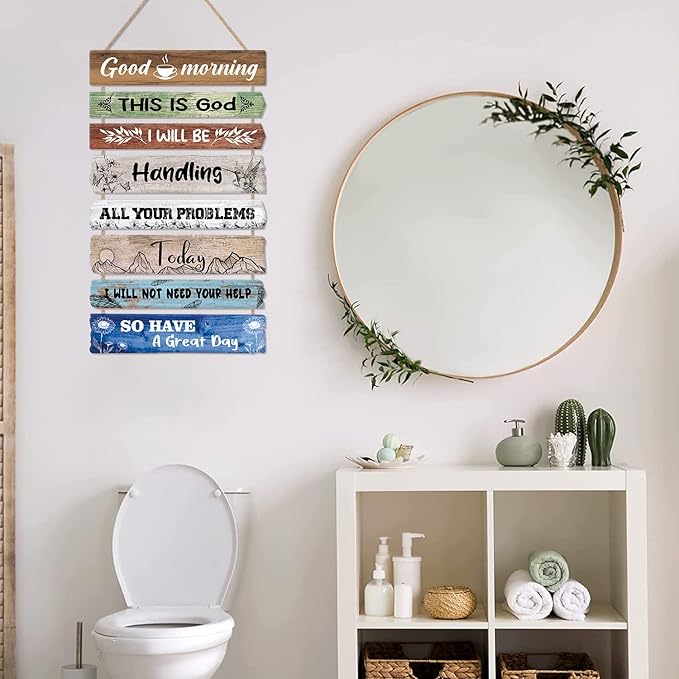 CHDITB Good Morning This is God Wooden Sign Bible Verse Scripture Wooden Hanging Plaque Retro Inspirational Quotes Canvas Wall Art for Christian Home Office Bedroom Living Room Wall Decor