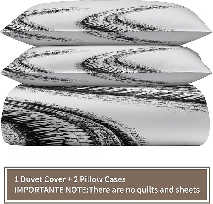 Racing Tire Track Duvet Cover King Size Black White Checkered Flag Bedding Set Motorsport Checkered Flag Comforter Set Sporty Motorsport Comforter Cover with Zipper Ties for Bedroom