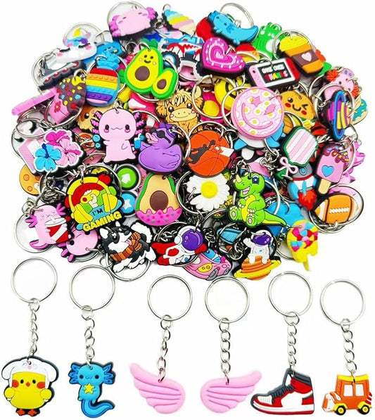 Ella & Emma 30/50/100 Bulk Different Keychains, Mixed Non-Repeat Cute Key Chain for Classroom Prizes Students Incentives Holiday Gifts Party Favors (100pcs Mixed)