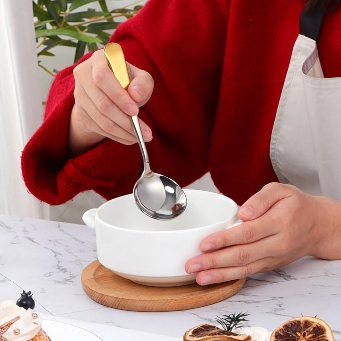 Buyer Star 8 Pieces Stainless Steel Round Soup Spoon, 6.3 Inch Mirror Polished Spoon Cutlery, Dishwasher Safe (Gradual Gold)