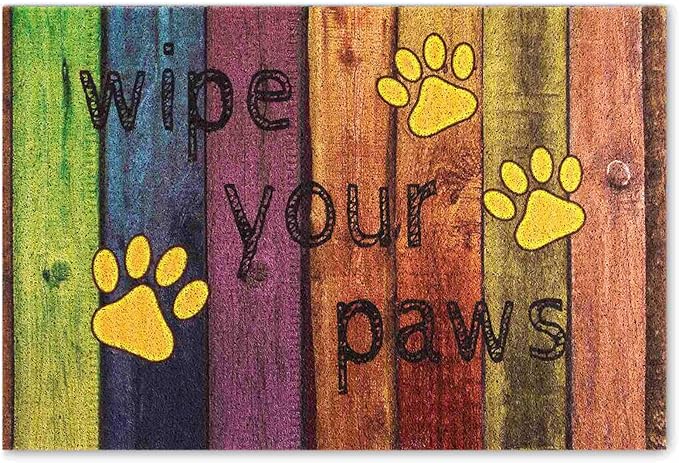 Darkyazi Colorful Doormats Entrance Front Door Rug Funny Outdoors/Indoor/Bathroom/Kitchen/Bedroom/Entryway Floor Mats，Non-Slip Polyvinyl Chloride (24"×16", Wipe Your Paws-Yellow)