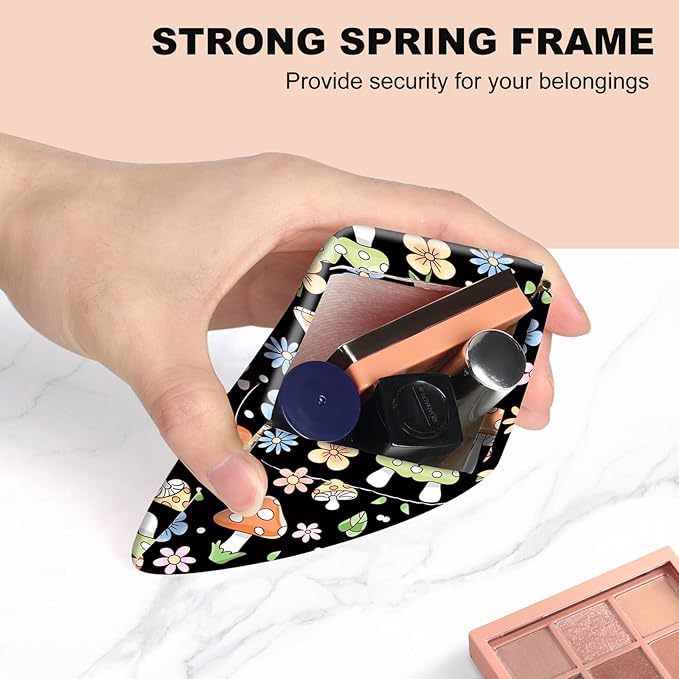 2Pcs PU Leather Small Squeeze Coin Purse Pouch Mini coin Bag Unique And Cute Wallet Cosmetic Bags Change Bag For Women Girls Men （Black and Pink Mushrooms