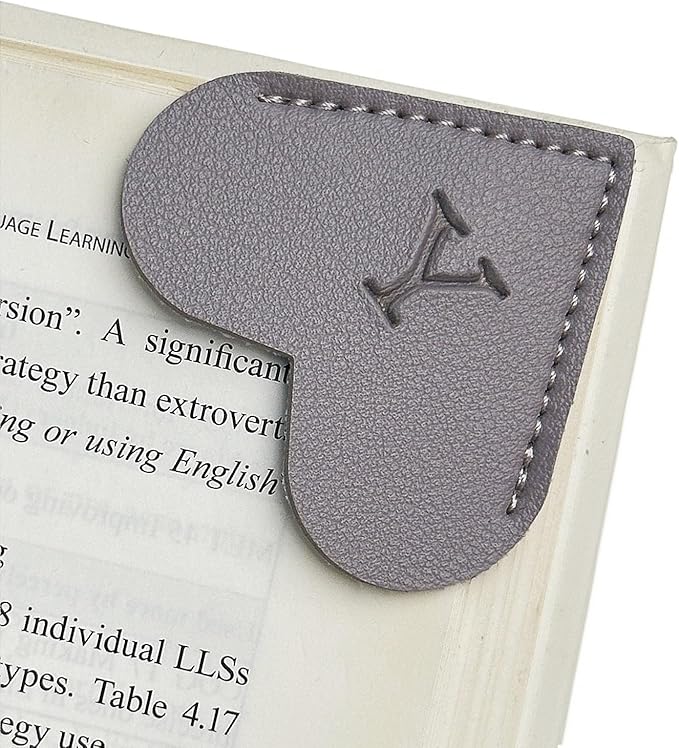 MOTEERLLU Personalized Leather Heart Bookmark with Initial, Cute Letters Custom Corner Book Mark for Reading Women, Teacher, Student, Book Lovers Gifts, Book Accessories (Grey, Y)
