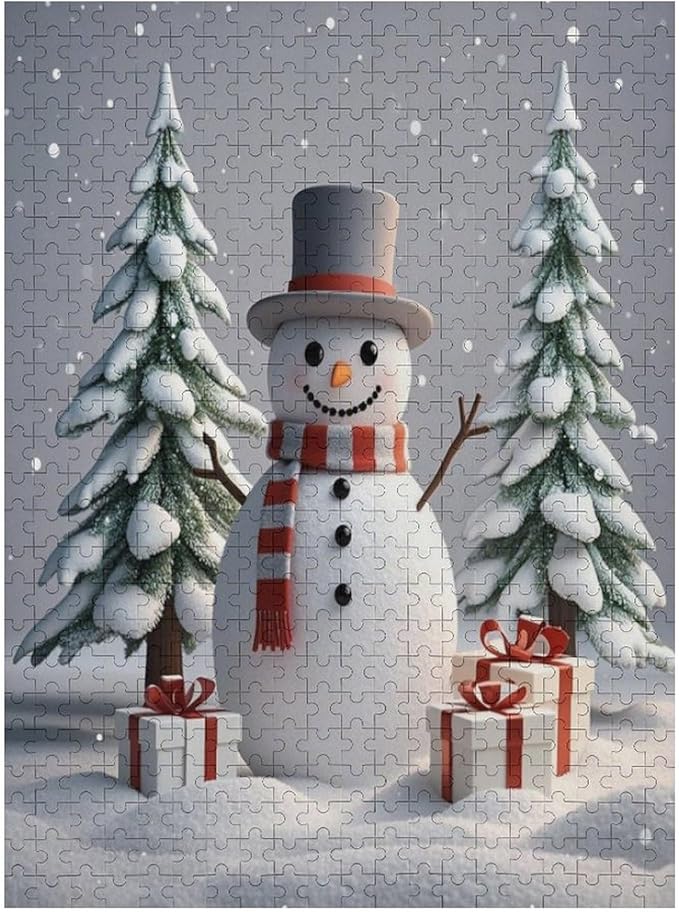 Wooden Puzzles for Adults 500 Pieces, Christmas Winter Snowman, Each Piece is Unique and Perfectly Put Together, are Special Home Decorations, Fun Puzzles, Party Games, Family Toys