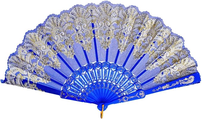 QIRMIZI 10 Pack Folding Handheld Fans,Silk Spanish Fan, Perfect for Weddings, Parties, and Dancing,Royal Blue