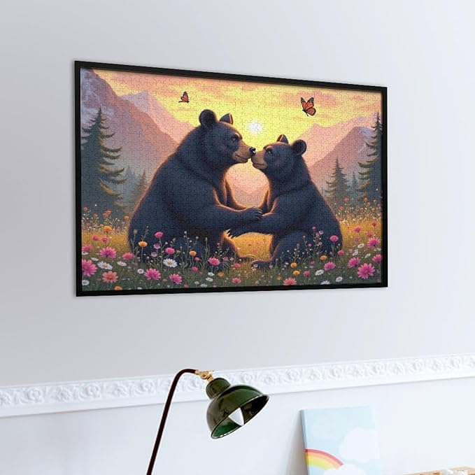 Wooden Puzzle - Two Playful Black Bears Wooden Puzzles for Adults 1000 Pieces Challenge Puzzles，Educational Games，Family Puzzles，Unique Gifts for Wall Art ，Funny Puzzles
