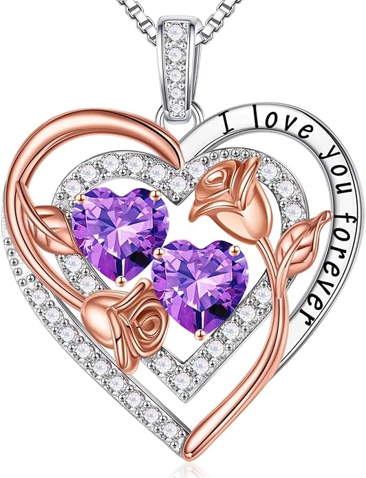 Iefil Valentines Day Gifts for Her - Sterling Silver Birthstone Necklace Anniversary Birthday Gifts for Her Wife Mom Daughter