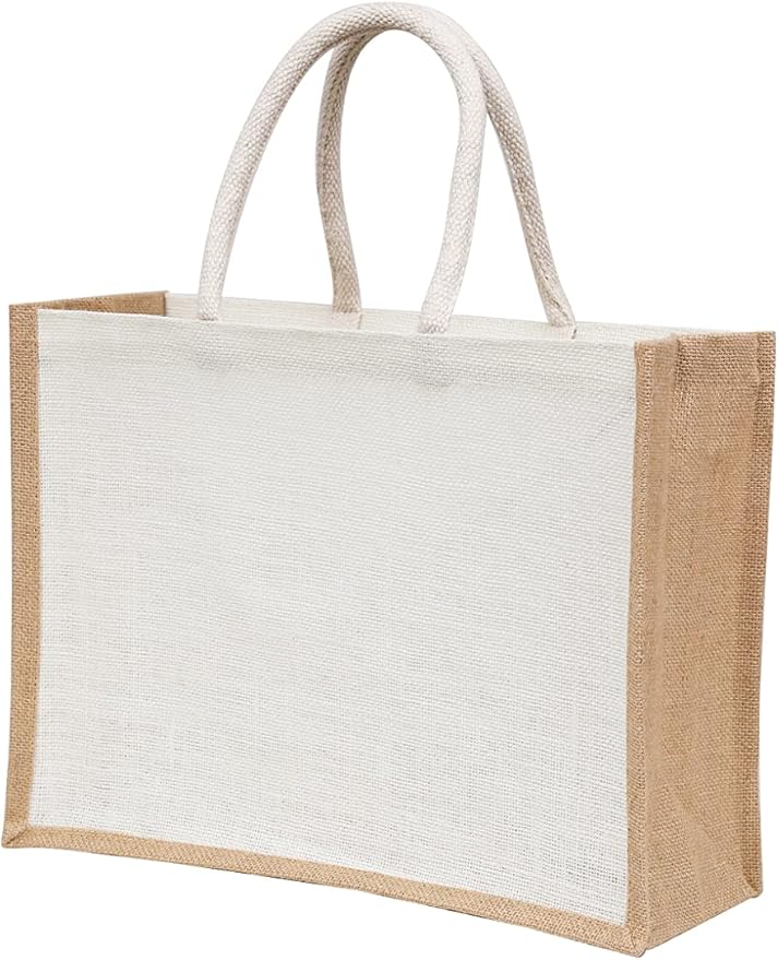 10 Pcs Large Reusable Jute Burlap Tote Bags – 15.8″×11.9″×5.9″, Eco-Friendly Shopping & Beach Bags with Handles Bridesmaid Gift Tote, Wedding Favor Totes, Return Gift Bag