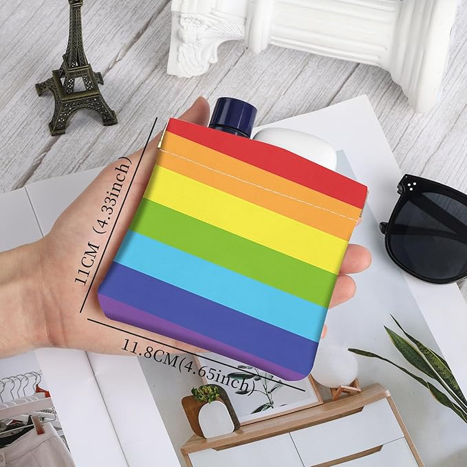 2PcsPU Leather Small Squeeze Coin Purse Pouch Mini coin Bag Unique And Cute Wallet Cosmetic Bags Change Bag For Women Girls Men Rainbow Pattern