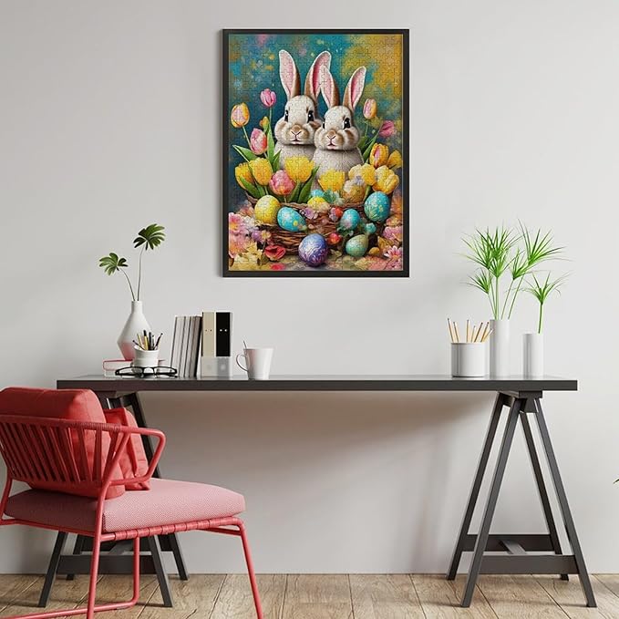Wooden Puzzle - Easter Tulips Bunny Jigsaw Puzzles，Wooden Puzzles for Adults 500 Pieces Unique Gifts for Wall Art，Challenge Puzzles，Educational Games，Family Puzzles