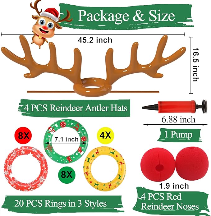 Christmas Games Decorations, Inflatable Reindeer Antler Ring Toss Game, Stocking Stuffers for Men Women Kids Teens Adults, Christmas Party Games Fun Xmas Gifts Carnival Holiday Family