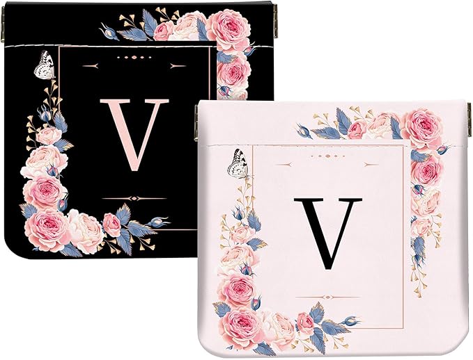 2Pcs Initial Letter PU Leather Small Squeeze Coin Purse Pouch Mini coin Bag Unique And Cute Wallet Cosmetic Bags For Women Girls Men Change Bag Letter V