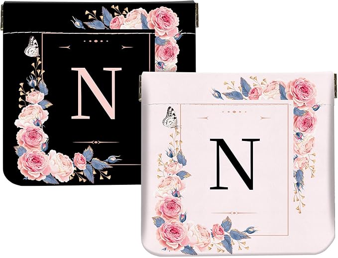 2Pcs Initial Letter PU Leather Small Squeeze Coin Purse Pouch Mini coin Bag Unique And Cute Wallet Cosmetic Bags For Women Girls Men Change Bag Letter N