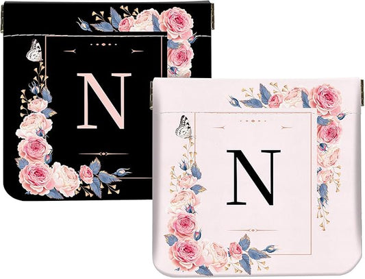 2Pcs Initial Letter PU Leather Small Squeeze Coin Purse Pouch Mini coin Bag Unique And Cute Wallet Cosmetic Bags For Women Girls Men Change Bag Letter N