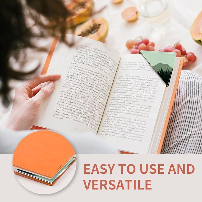 Cute Leather Bookmarks, Fun Triangle Making Corner Bookmark, Book Accessories for Reading Book Lovers, Unbreakable Page Markers for Women Men Drak Mountain