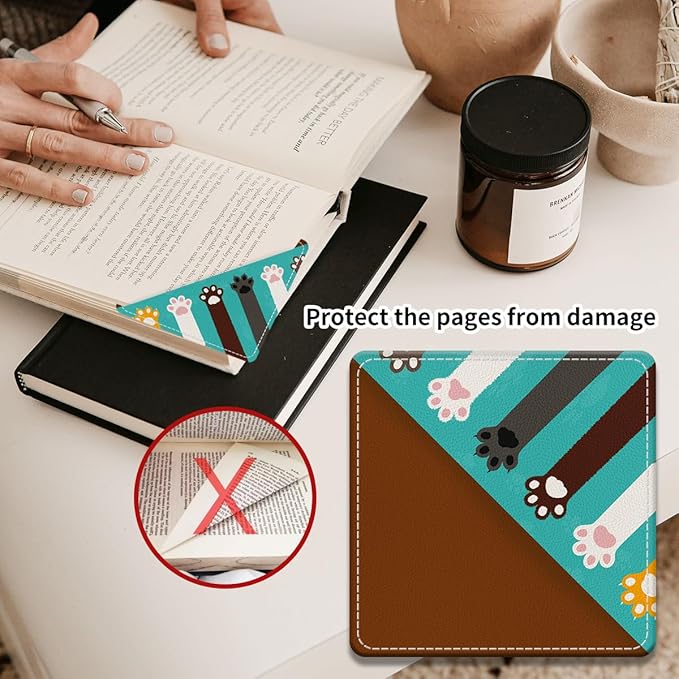 Cute Leather Bookmarks, Fun Triangle Making Corner Bookmark, Book Accessories for Reading Book Lovers, Unbreakable Page Markers for Women Men Cute Colorful Cat Claw