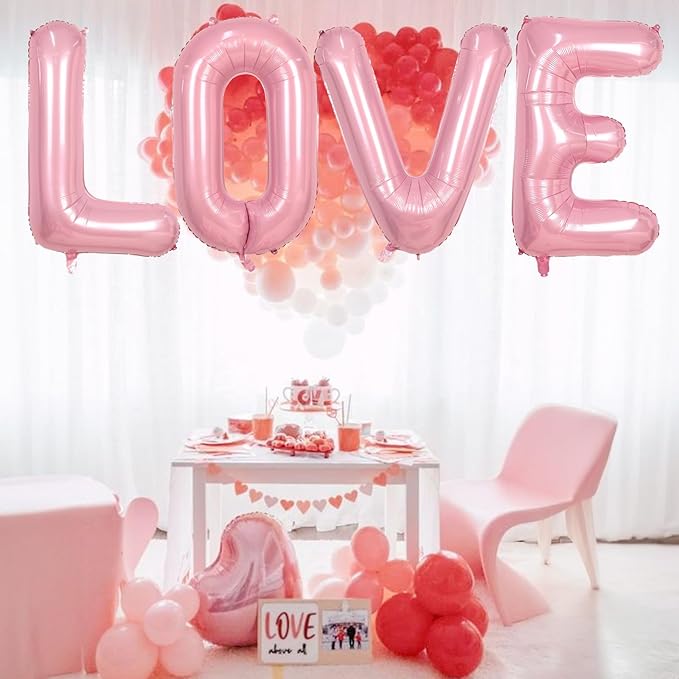 40-Inch Pastel Pink LOVE Balloons - Letter for Valentine's Day, Pearl Pink Alphabet Balloons for Couple Propose, Wedding, Marriage Anniversary Parties