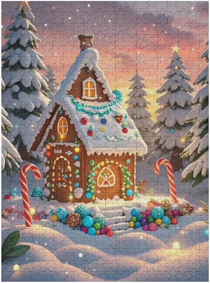 Wooden Puzzle - Christmas Gingerbread House and Candy Jigsaw Puzzles，Wooden Puzzles for Adults 500 Pieces Challenge Puzzles，Educational Games，Family Puzzles，Unique Gifts for Wall Art
