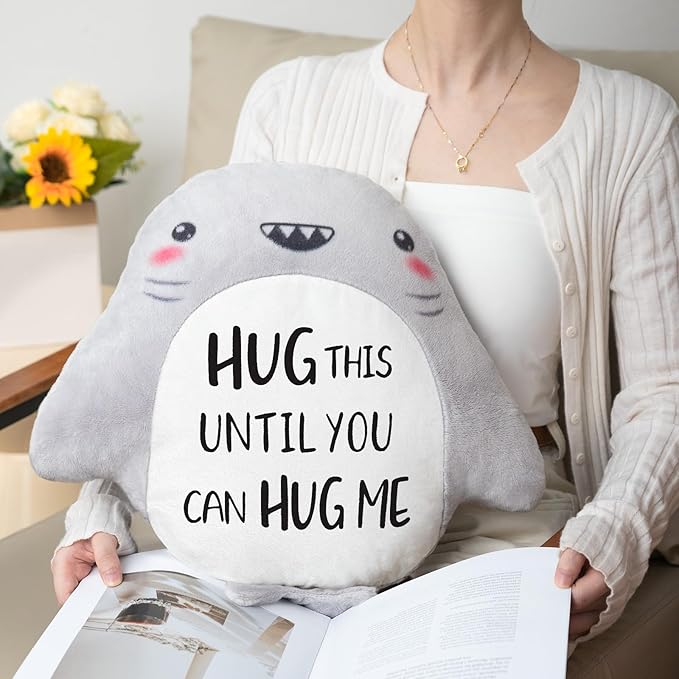 Christmas/Birthday Gifts for Girlfriend/Boyfriend, Long Remote Distance Relationship Gifts- Novelty Cute Shark Pillow- I Love Miss You Gift for Her/Him, 15”×15”