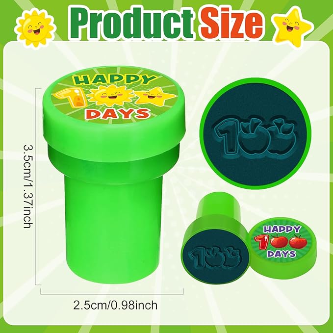Cinrobiye 24 Pcs Happy 100th Day Party Stampers for Boys Girls,100th Day of School Party Supplies Favors, Classroom Rewards Carnival Prizes, Goodie Bag Pinata Fillers for 100 days of school (100 day)