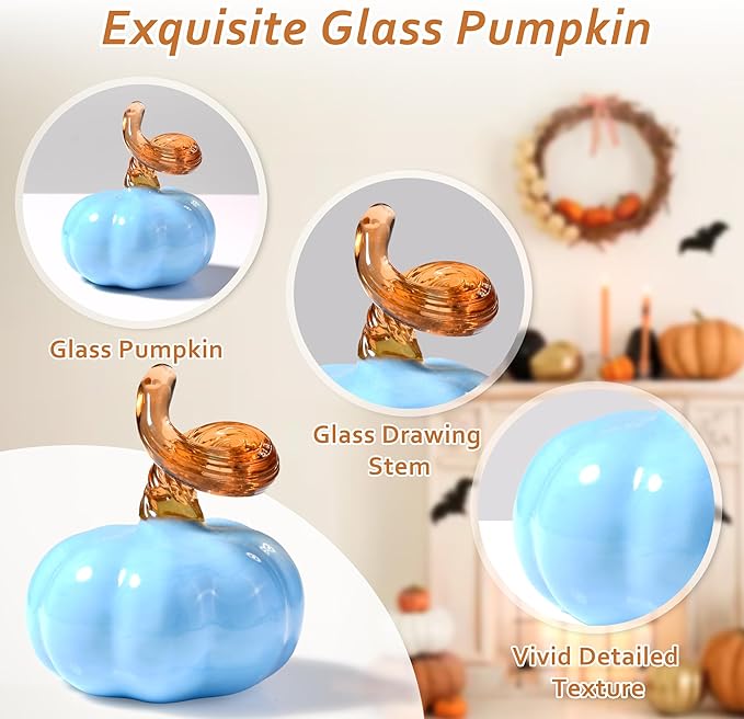 5pcs Small Blown Glass Pumpkin Figurine Collectible Halloween Thanksgiving Glass Pumpkin Paperweight Fall Harvest Decorations for Home(Colorful)