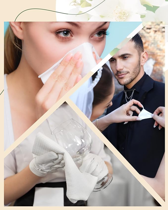 Kinlop Scalloped White Handkerchiefs for Women Men Bulk Cotton Hankies Pocket for Shower Gift Wedding Party Favor