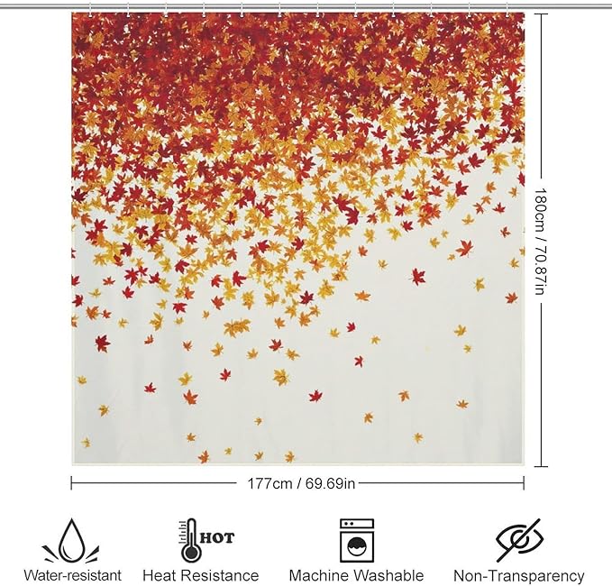 Fall Autumn Shower Curtain Maple Leaves Orange Red Leaf Harvest Waterproof Washable Fabric Bathroom Shower Curtains for Bathroom Decorations Home Indoor Decor 72x72Inch