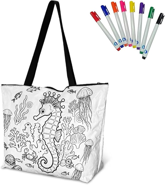 Cartoon Animal Printed DIY Coloring Tote Bag Waterproof Paper Handbags for Women Large Travel Shoulder Bags Purses